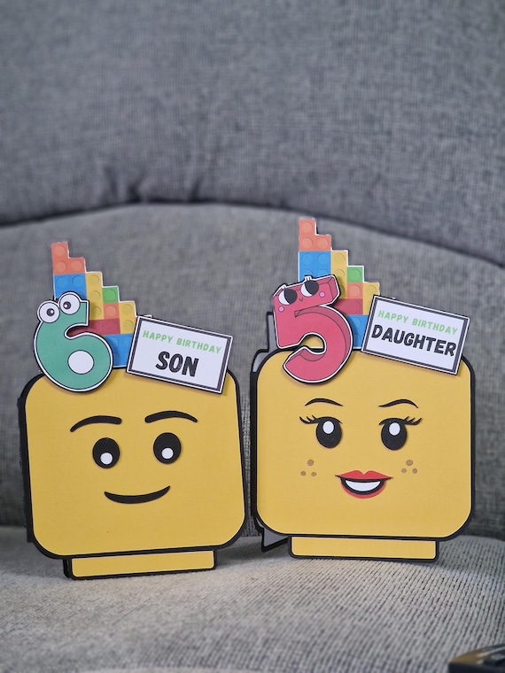 Lego head birthday card-Son daughter grandson  granddaughter niece nephew or name..personalised