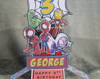 Personalised Spidey and Friends 3D Birthday Card