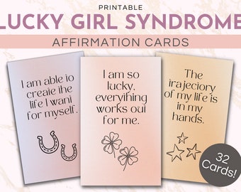 Lucky Girl Syndrome Affirmation Cards Printable, Manifestation Cards for Good Luck Mantras, I Am So Lucky Vision Cards PDF, Positive Mindset