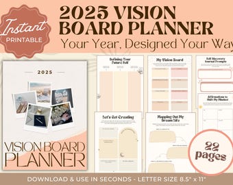 2025 Vision Board Planer: Arbeitsmappe zum Ausdrucken von Zielen (Digitaler Download)
