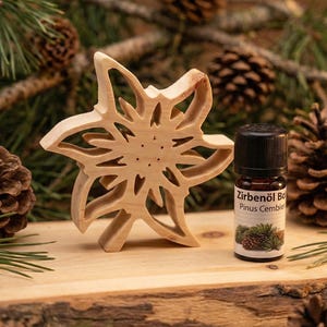 Edelweiss en bois de pin tyrolien, avec option 5 ml d'huile de pin biologique - fabriqué artisanalement dans la région de l'Allgäu