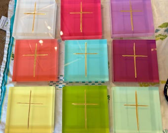 Cross Painting Acrylic Block 4x4 | Dorm Room Decor | Acrylic Block 4x4 Cross Painting | Small Gift | Baptism Gift | Birthday Gift