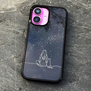 Girl, Cat and the Galaxy Handyhülle Black Mirror für iPhone 16 15 14 13 12 11 / Case für Samsung S24 / Magsafe Kompatibel