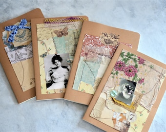 Vintage Nature Journal, Companion Junk Journal with Original Collage Cover, Blank Unlined Pages, Sketchbook , Drawing or Writing Notebook