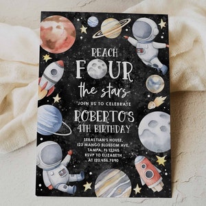 Outer Space Birthday Invitation Printable, 4th Birthday Boys Party Invitation, Editable Astronaut Digital Download B409