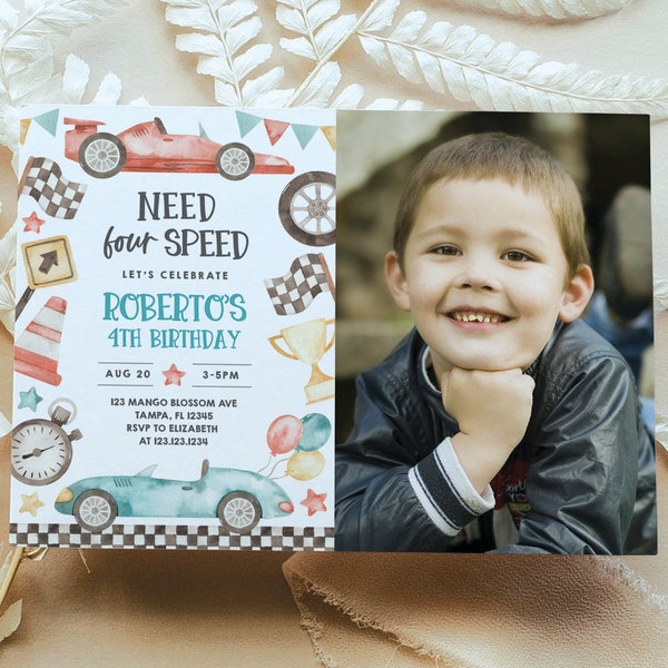 Boys Need 4 Speed 4th Birthday Invite With Picture Etsy