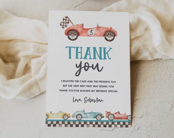 EDITABLE Race Car Thank You Card Printable Two Fast Birthday Thank You Car Boy Template Baby Shower Extras Vintage Car Instant Download B412