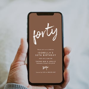 EDITABLE Boho 40th Birthday Digital Invitation Template, 40 and Fabulous Mobile Invitation, Hello 40 Phone Invitation, Electronic Evite