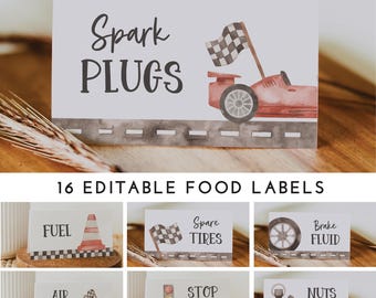 Two Fast Food Tents Bundle, Race Car Party Table Decoration Labels,  Editable Racing Birthday Place Cards Template, Digital Download, B412