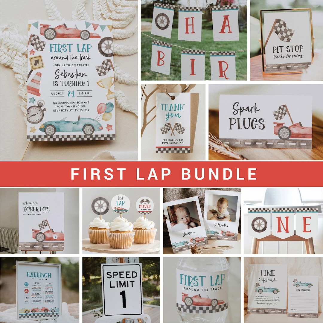First Lap Around the Track Birthday Party Bundle Template, Editable ...