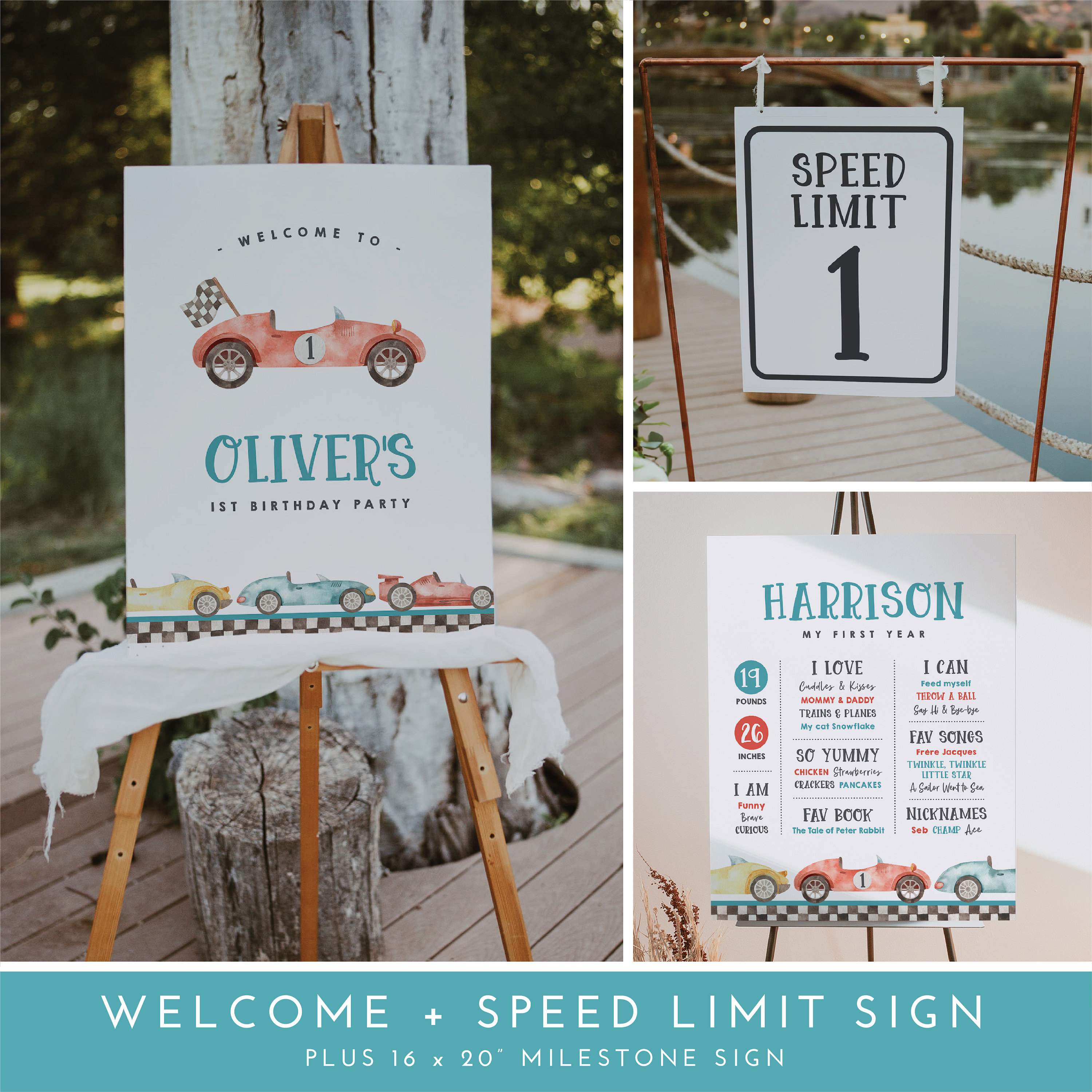 First Lap Around the Track Birthday Party Bundle Template, Editable
