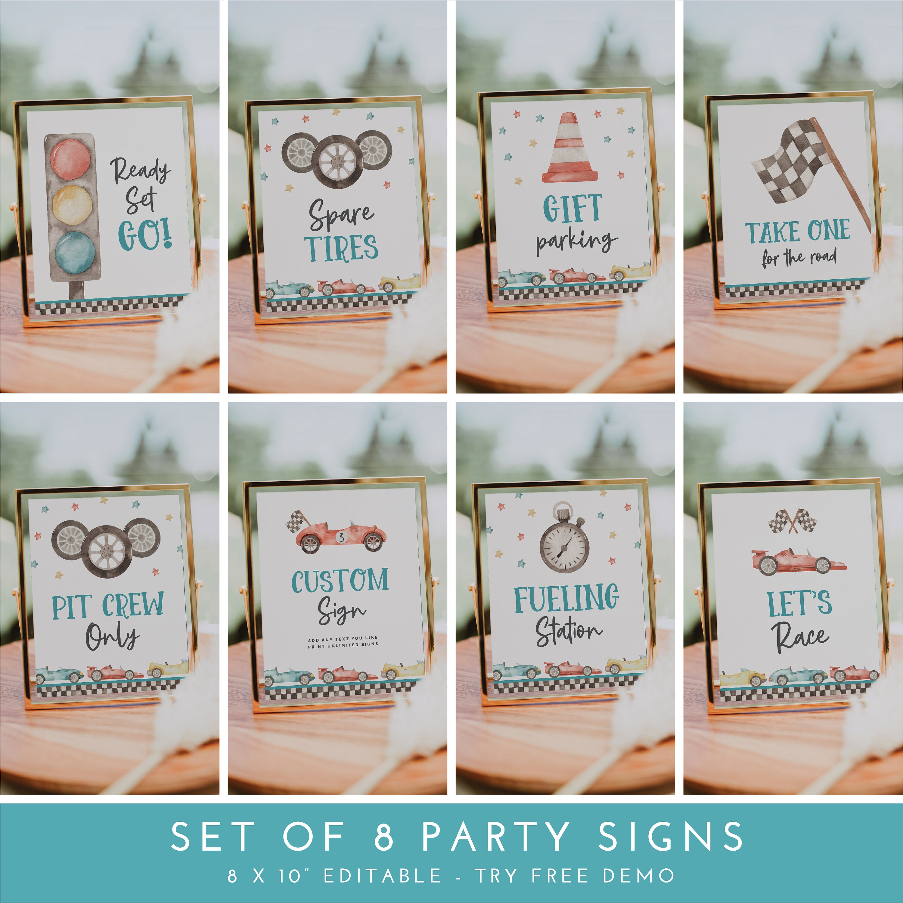 First Lap Around the Track Birthday Party Bundle Template, Editable