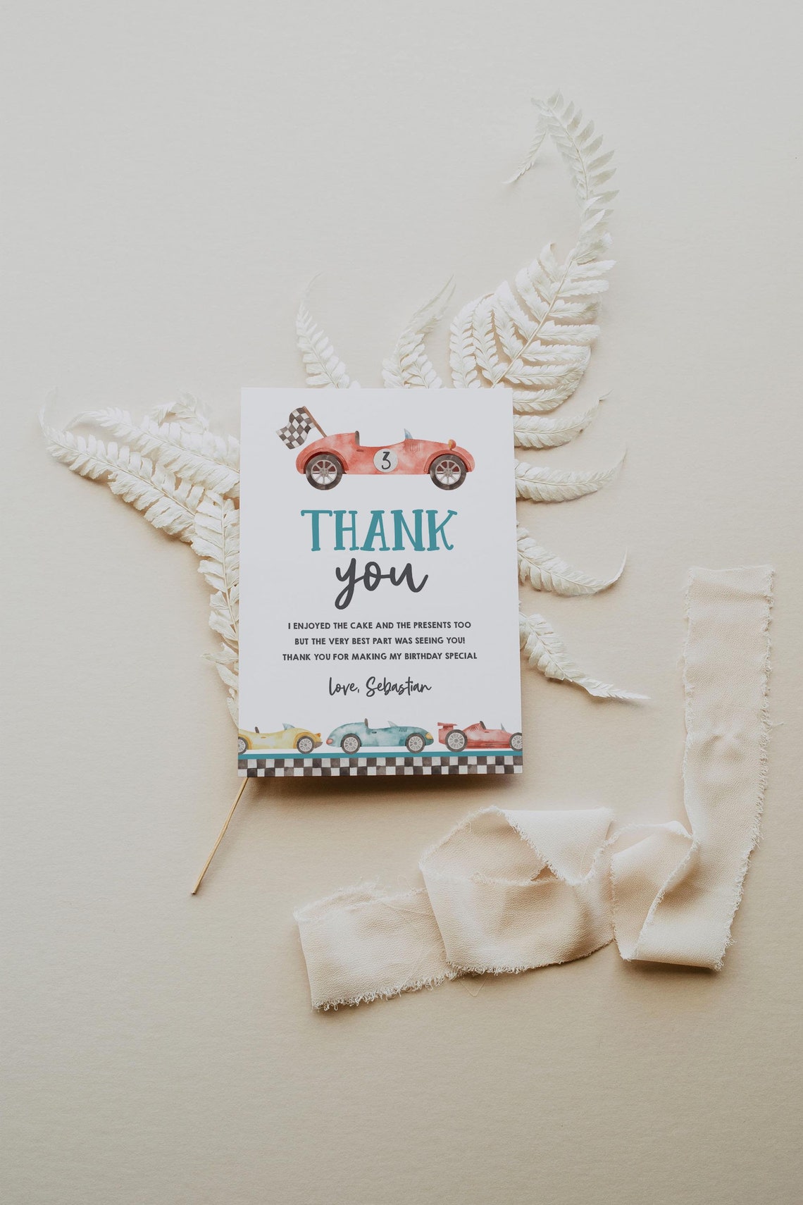 EDITABLE Race Car Thank You Card Printable Two Fast Birthday Thank You ...