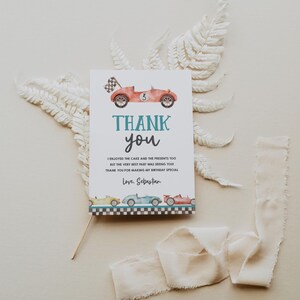 EDITABLE Race Car Thank You Card Printable Two Fast Birthday Thank You ...