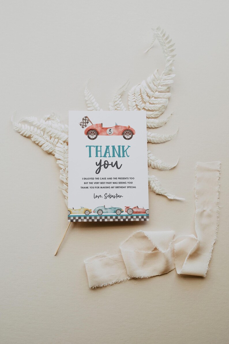 EDITABLE Race Car Thank You Card Printable Two Fast Birthday Thank You ...