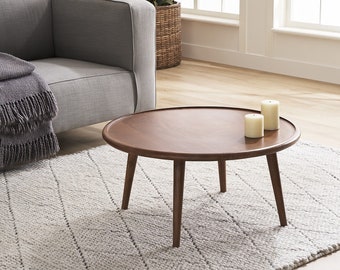 Scandinavian Walnut Round Coffee Table