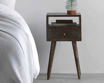 Small & Narrow Bedside Table in Antique Finish