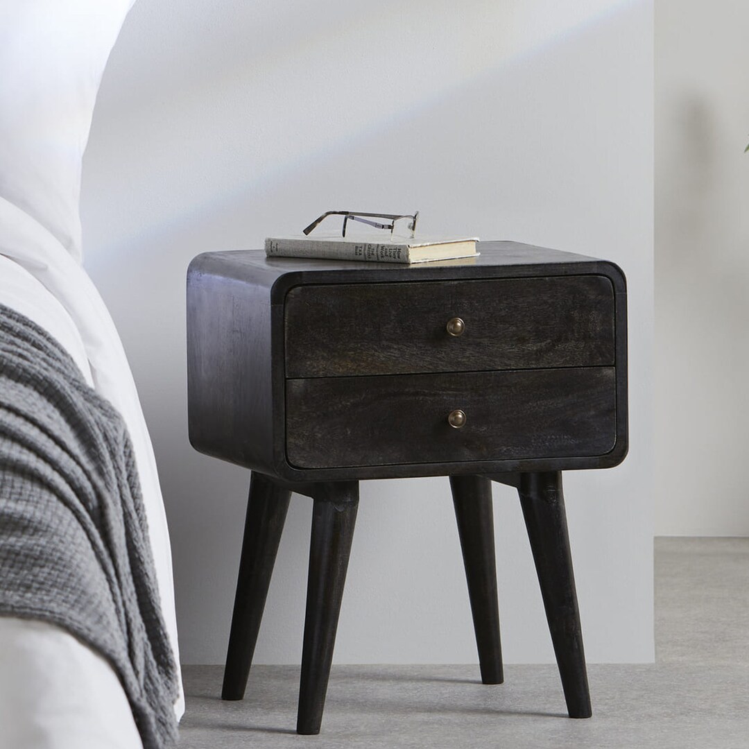 Black Bedside Table With 2 Drawers Etsy