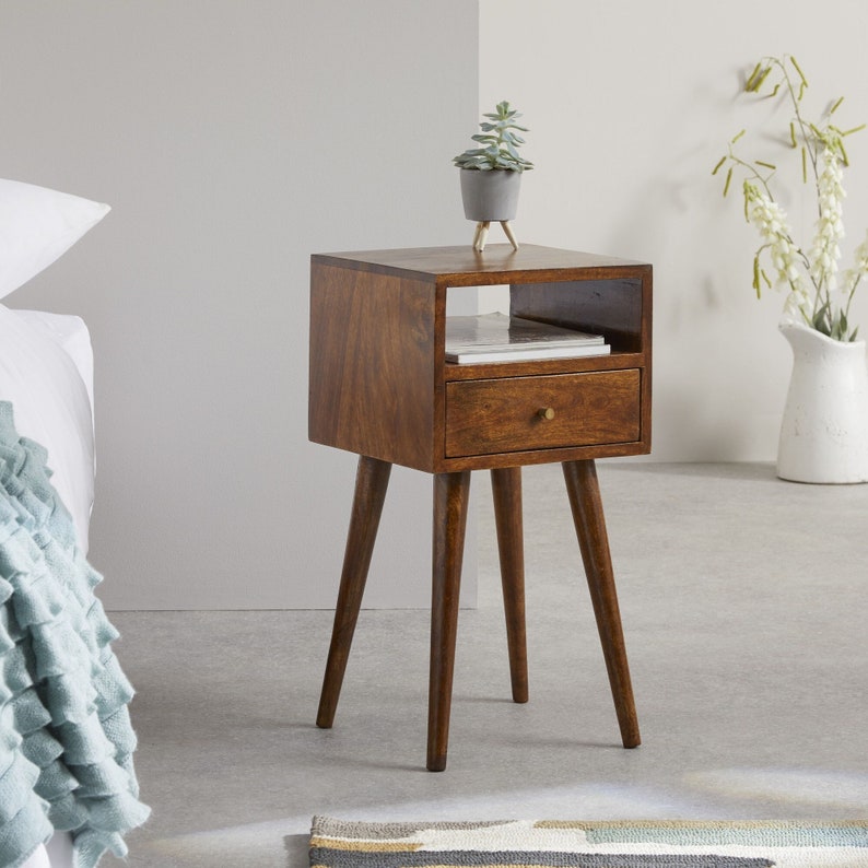 Small & Narrow Bedside Table in Walnut Finish Etsy UK