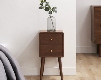 Scandinavian Walnut Logan Narrow Bedside Table