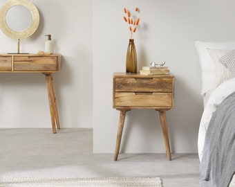 Mango Wood Bedside Table with Notch Drawers