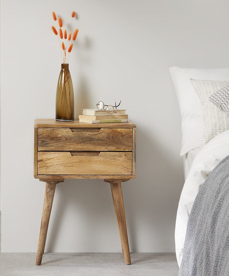 Mango Wood Bedside Table With Notch Drawers Etsy UK