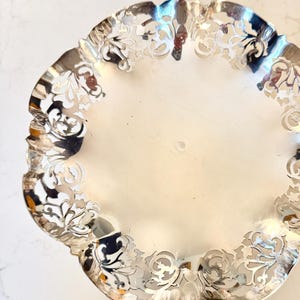 Silver Plate Candy Dish: Pierced Cut-Out, Scalloped Edge, Footed