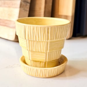 Vintage McCoy Pottery Yellow Basketweave Planter - Small Ceramic Succulent Pot - 3 Inch