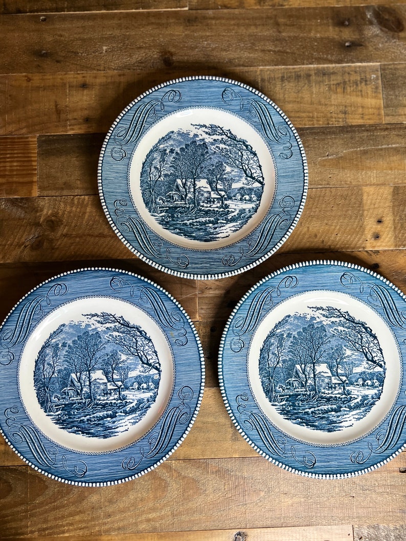 Currier & Ives the Old Grist Mill Dinner Plates by - Etsy
