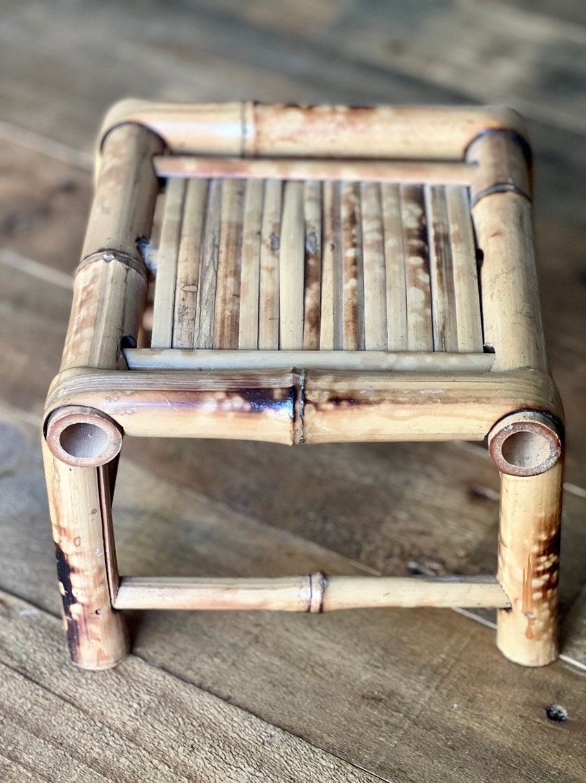 Small Bamboo Plant Stand. Small Square Display Stand. Vintage Etsy