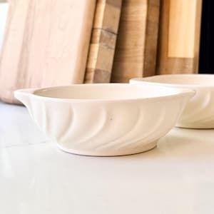 Gladding McBean Franciscan Coronado White Small Handled Bowl, Vintage California Pottery, GMB Stamp