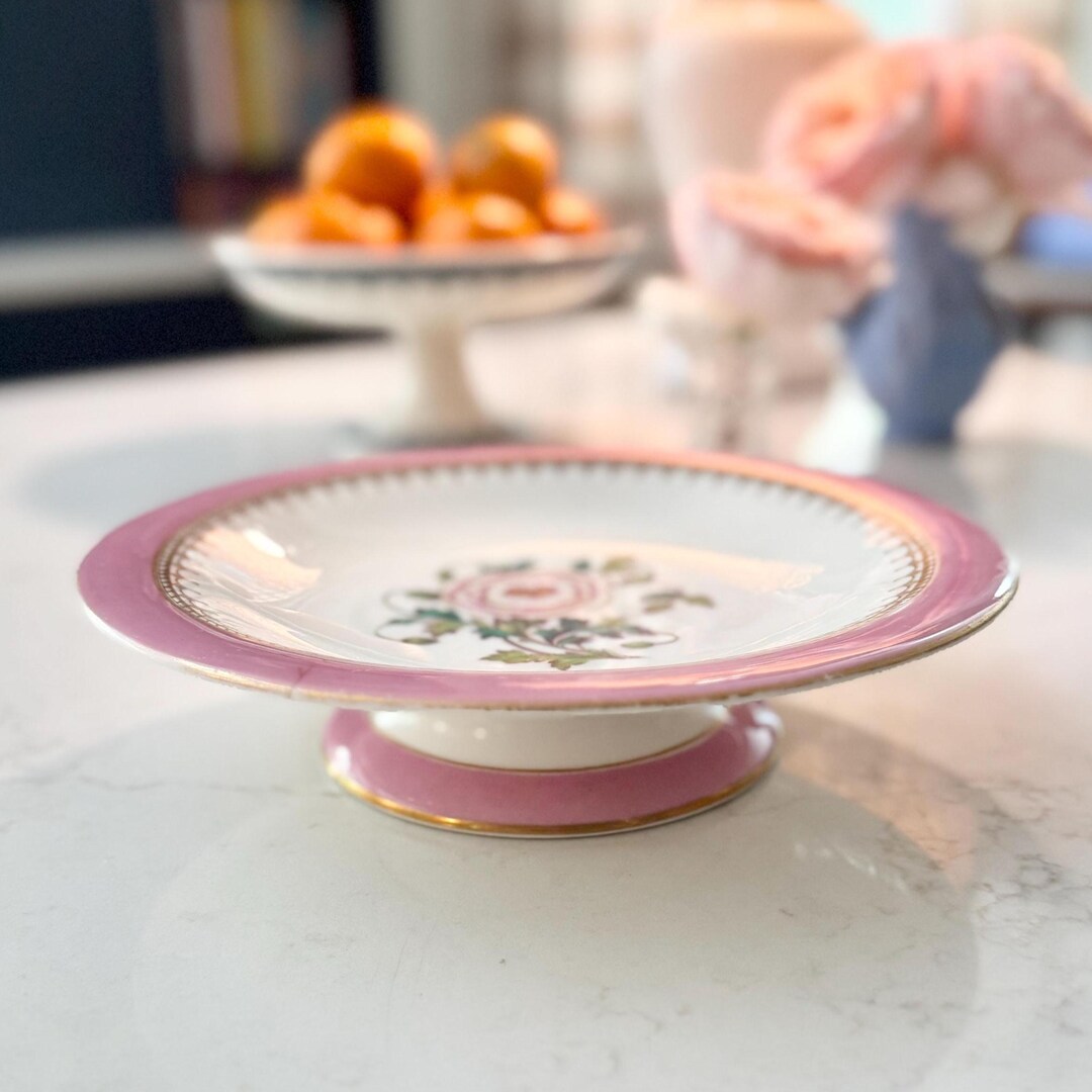 Antique Royal Worcester Cake Stand: Hand-painted Floral Fine Bone
