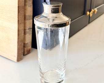 Vintage Glass Cocktail Shaker with Silver Plated Top