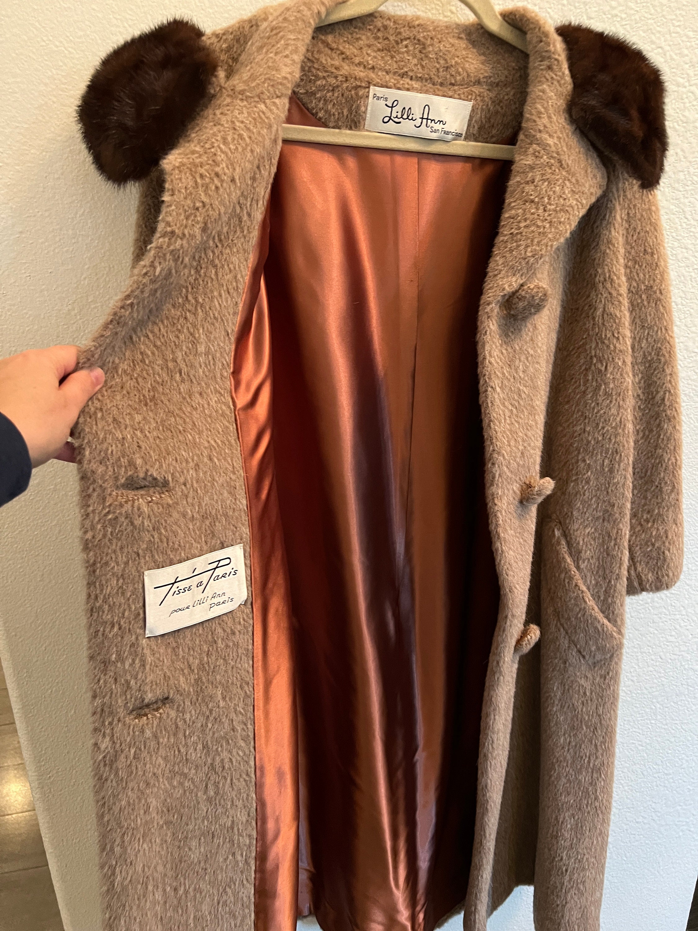 60s ヴィンテージ　lilli ann シャギーコート 1960s Vintage Mohair Swing Coat: Lilli Ann Brown Mink Collar - Etsy