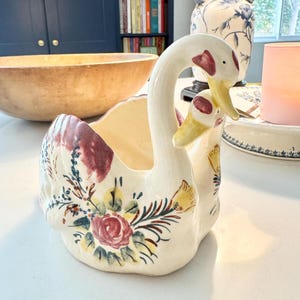 Double Swan Ceramic Planter. Small Indoor Planter. 1950&#39;s Made in Japan. Cottagecore