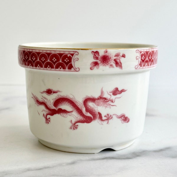 Pink Dragon Rice Bowl. Golden China. Chinoiserie Home Decor. Year of the Dragon. Missing Lid