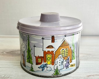 Mrs. Leland's Master Kitchens 1959 Holiday Candy Tin with Lid. Old Fashioned Golden Butter Bits. Christmas Cookie Tin. Mid Century Holiday