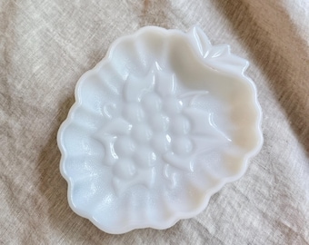 Vintage Hazel-Atlas Milk Glass Grape Pattern Oval Dish - 6.75" Mid-Century Decor
