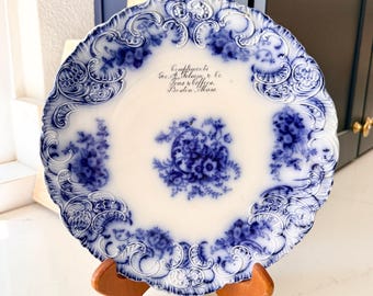 Vintage Flow Blue Advertising Plate, Tilley Wood & Son England