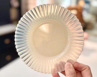 White Opalescent Depression Glass Plates, Set of 4 Scalloped Edge, Macbeth-Evans Monax Petalware