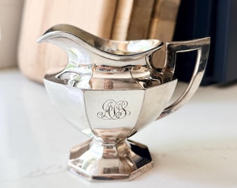 Vintage Wilcox Silverplate Creamer, Octagonal Footed Pitcher, Monogrammed