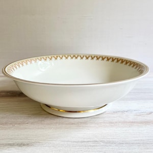 Haviland and Co. Limoges Footed Servierschüssel – 23 cm Weiß und Gold – Feines französisches Porzellan – Vintage Haviland France – Elegantes Geschirr