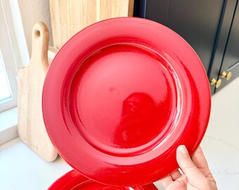 Vintage Pier 1 Imports Solid Red Vintage Dinner Plates, Set of 4, 10.5" Diameter