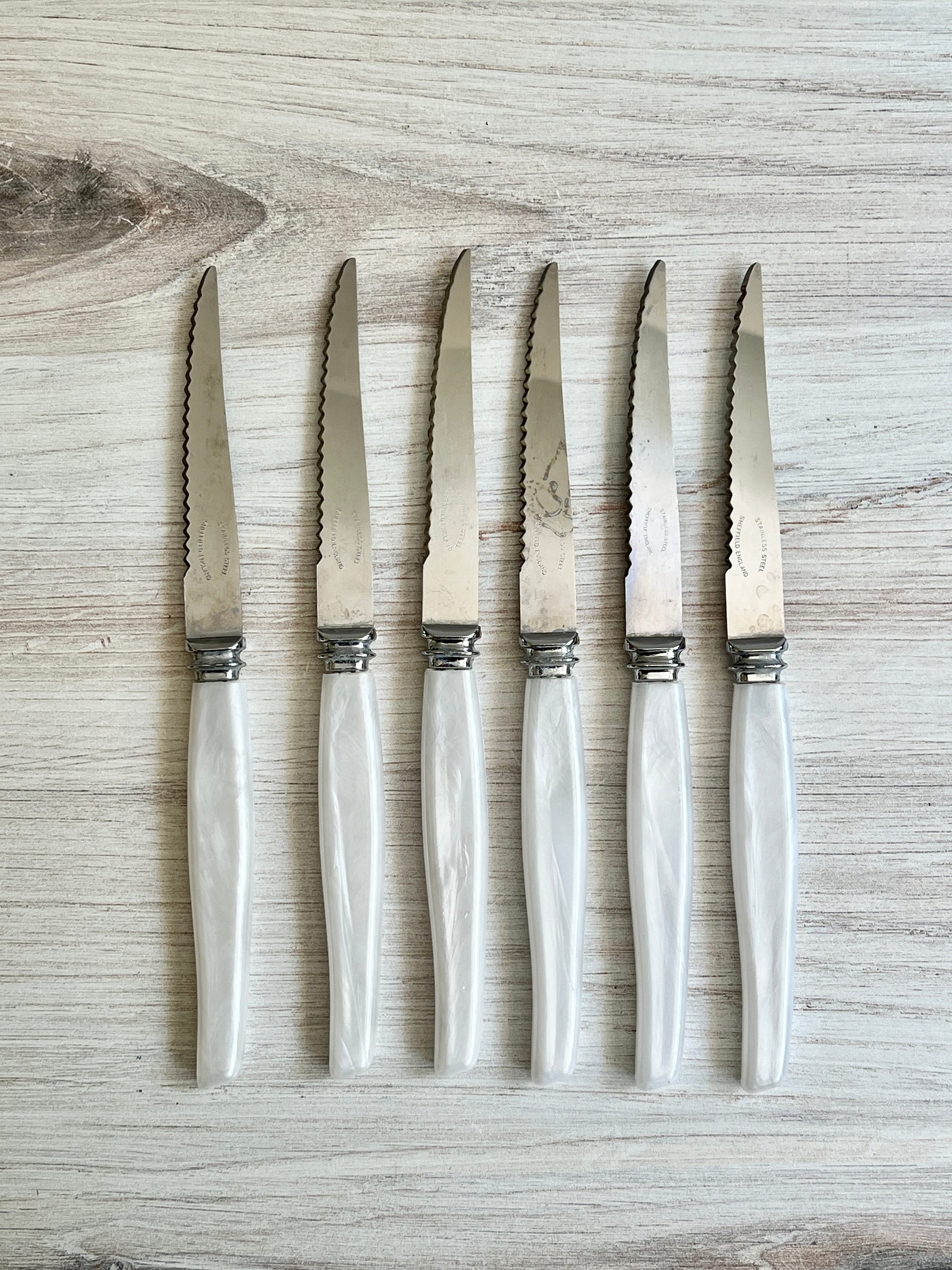 Laguiole Jean Dubost 6-Piece Steak Knife Block Set Mixed Linen Handles