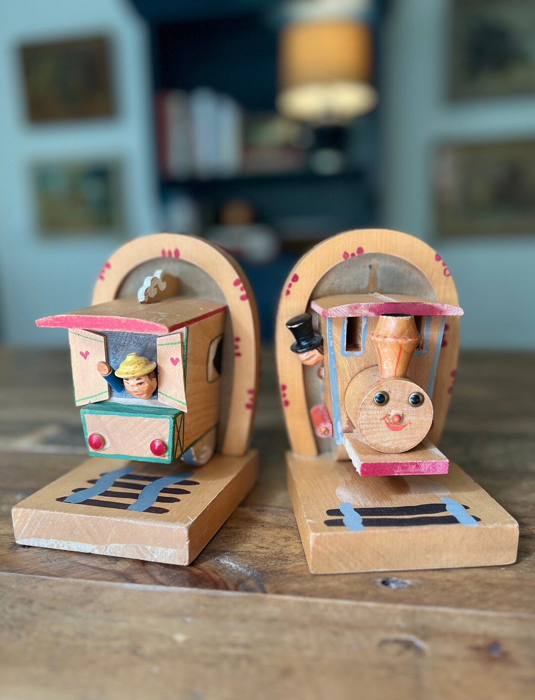 Anri Wooden Train Bookends. Train Engine and Caboose. Nursery Decor Childrens Bedroom Decor Etsy