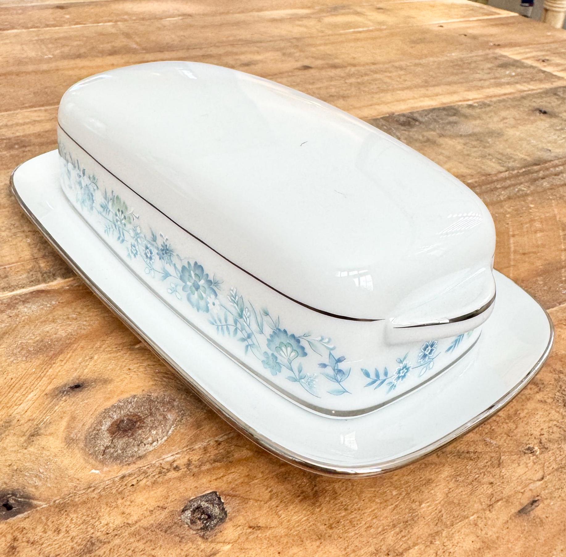 Vintage Noritake Milford Butter Dish: Fine China, Blue Floral