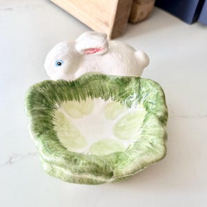 Vintage Ceramic Easter Candy Dish – Dept 56 Bunny and Cabbage Design