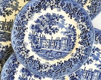 J&G Meakin Romantic England Blue Dessert Plate – Penshurst Place Kent – 13th Century Scene – English Transferware – Sold Separately