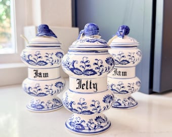 Set di barattoli vintage per marmellata di cipolle blu: Arnart Porcellana Decorazione per la cucina