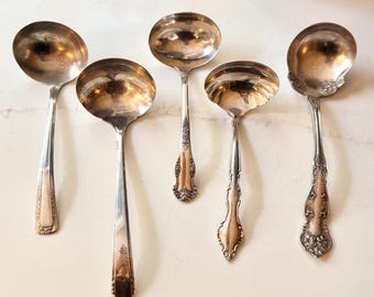 Mestoli per sugo vintage in argento placcato: design classici e ricercati, venduti separatamente